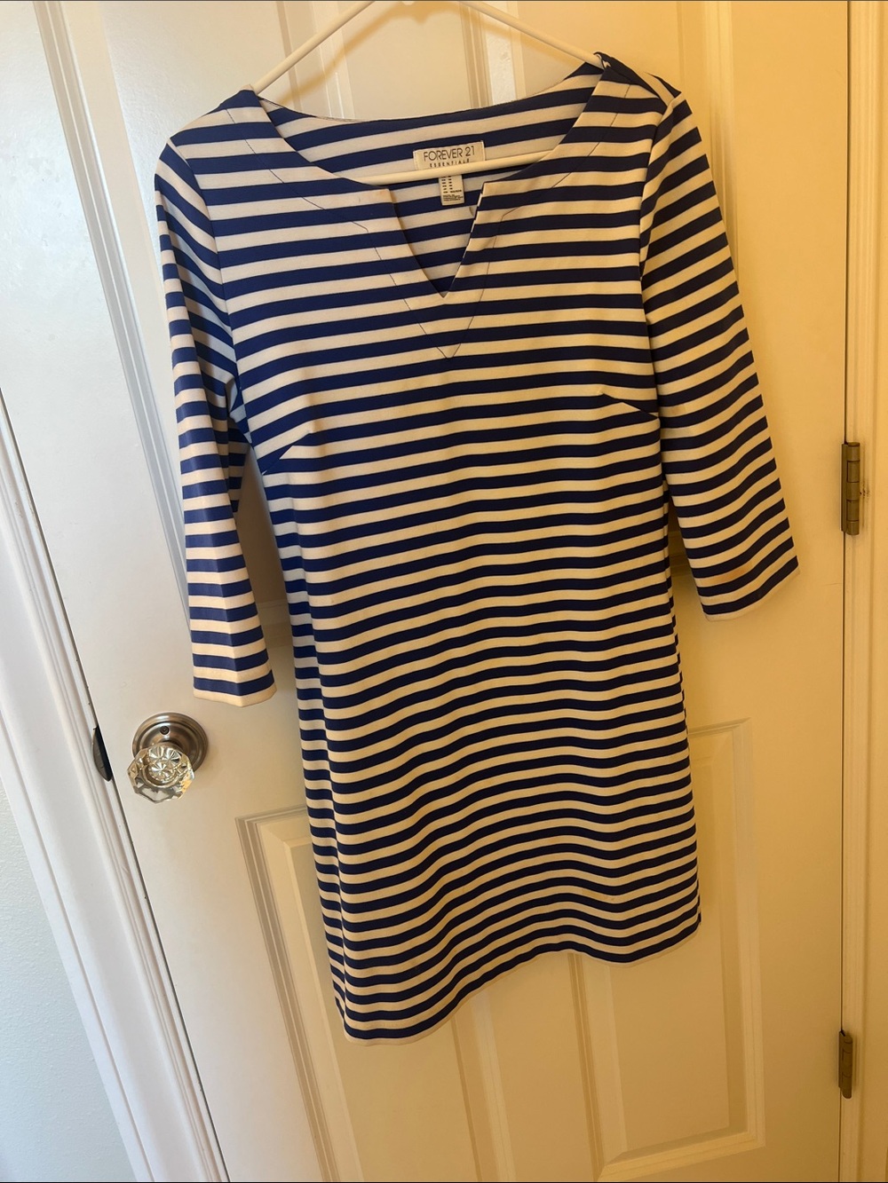 Forever 21 Navy and White Striped Long Sleeve Shift Dress